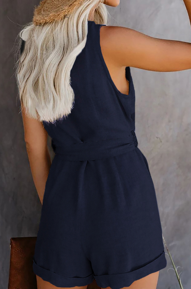 Hazel | Linen Playsuit with Tie Detail
