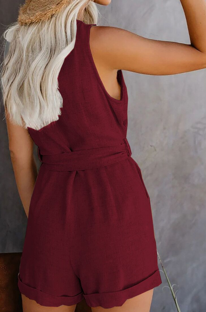 Hazel | Linen Playsuit with Tie Detail