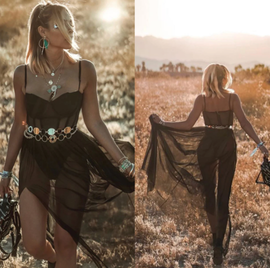 Elegant Mesh Gala Maxi Dress with High Slit for Women