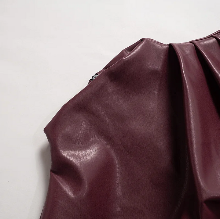 Stylish Women's Leather Top with Sleeveless Design and Draped Neckline