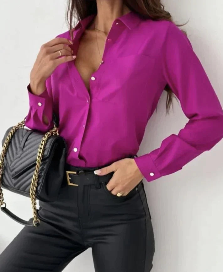 Stylish Women's Blouse With Button Closure And Long Sleeves