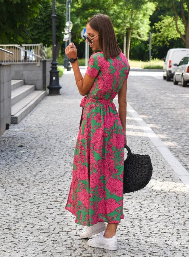 Lightweight Summer Midi Dress with V-Neck and Slit for Women