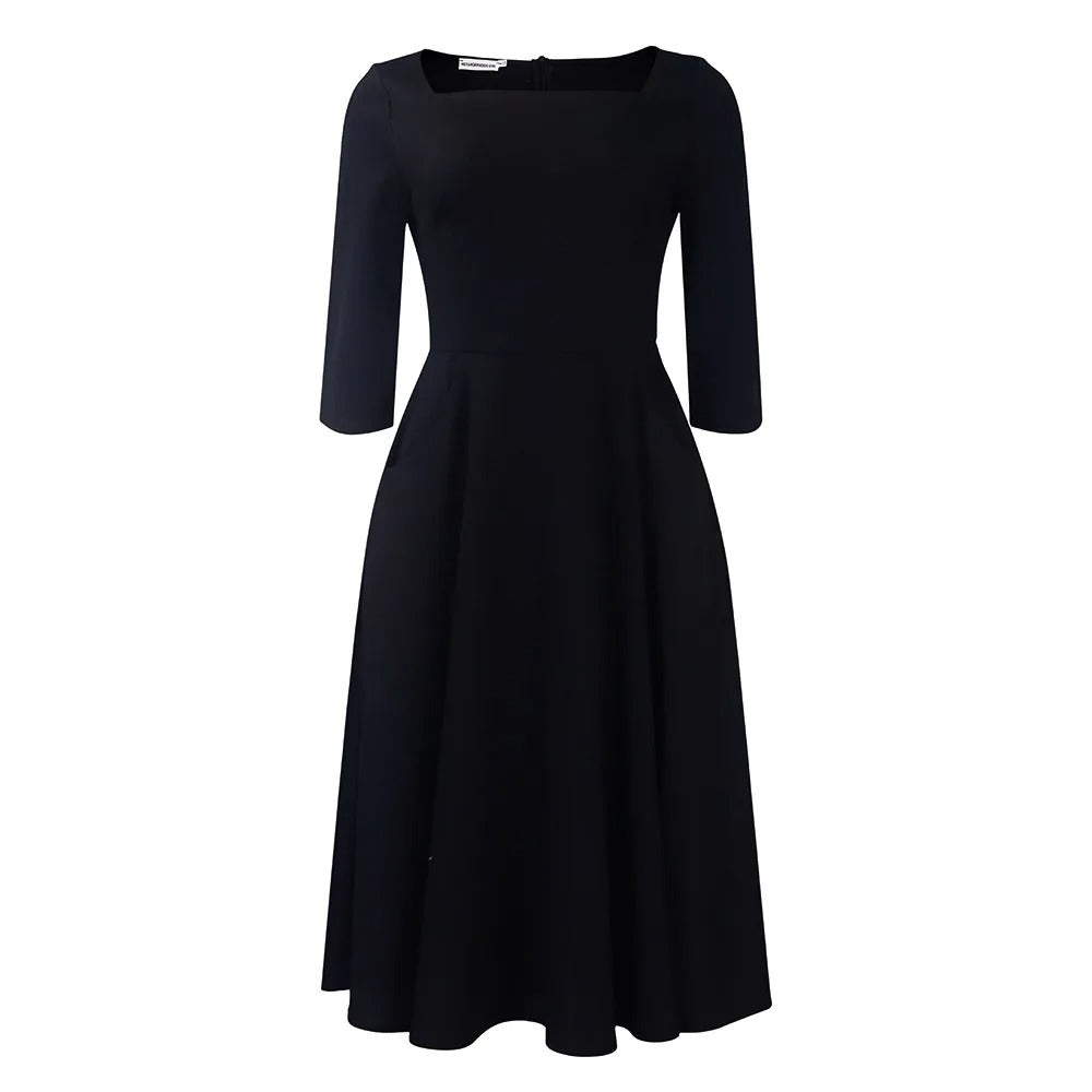 Kelli | Elegant Midi Dress with Bow Detail and 3/4 Sleeves
