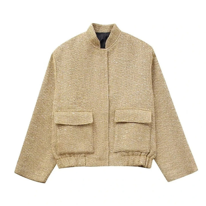 Stylish Elegant Women's Bomber Jacket with Gold Sequins