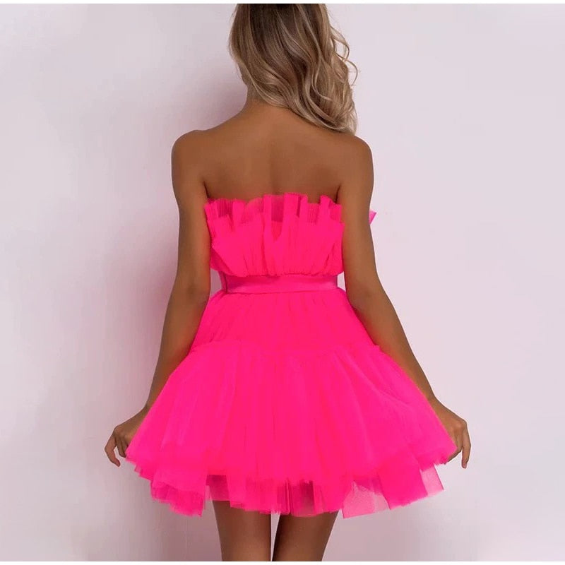 Festive Mini Cocktail Dress with Strapless Neckline for Women