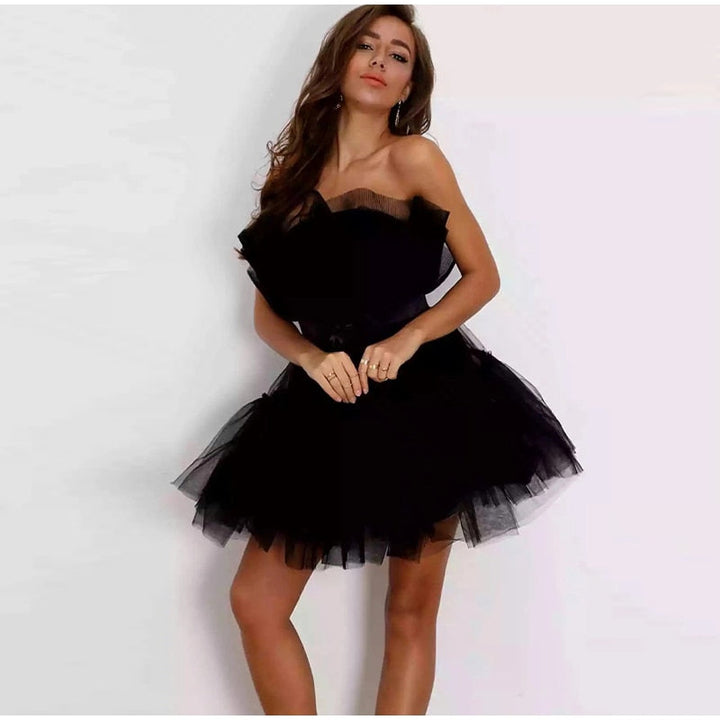 Festive Mini Cocktail Dress with Strapless Neckline for Women