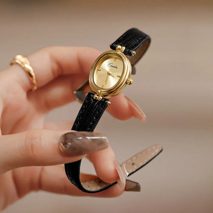 Stylish Women's Gold Watch with Classic Leather Band
