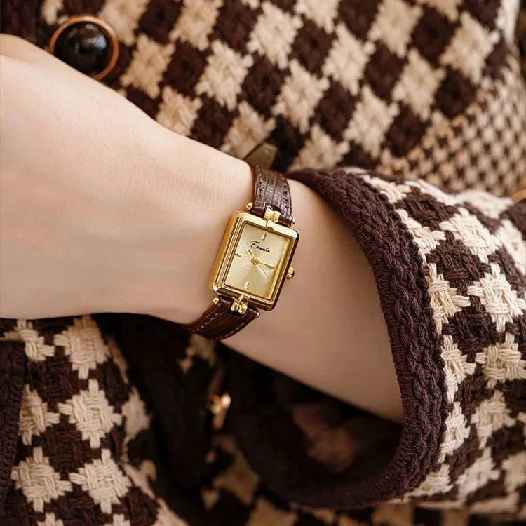 Stylish Women's Gold Watch with Classic Leather Band