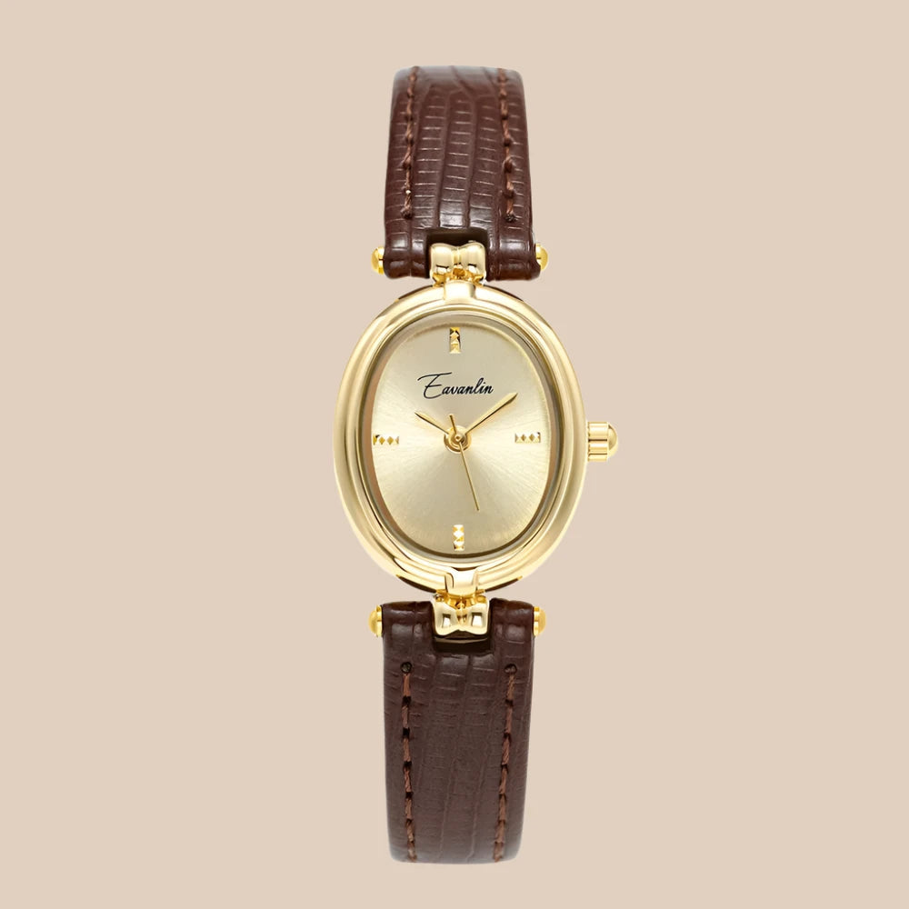 Stylish Women's Gold Watch with Classic Leather Band
