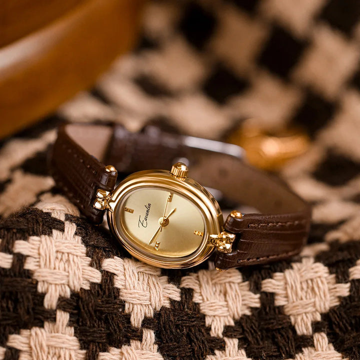 Stylish Women's Gold Watch with Classic Leather Band