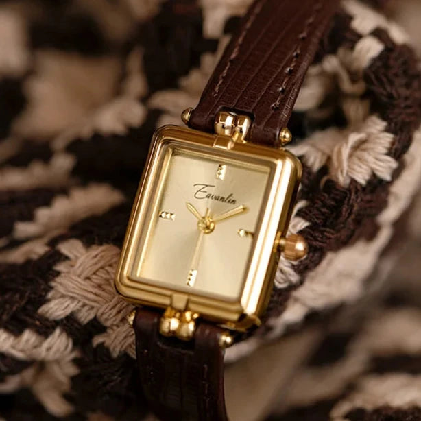 Stylish Women's Gold Watch with Classic Leather Band