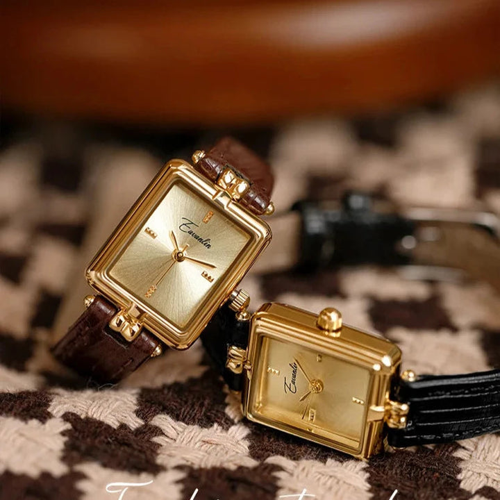Stylish Women's Gold Watch with Classic Leather Band