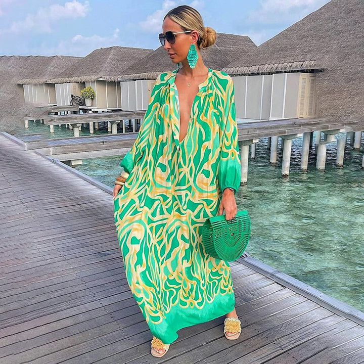 Arla | Summer Boho Kaftan Dress with Deep Neckline