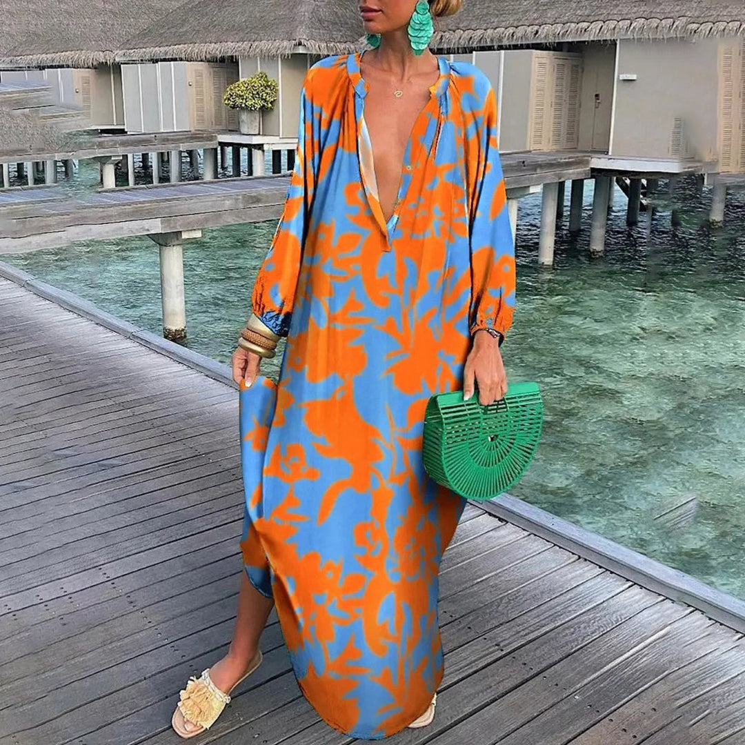 Arla | Summer Boho Kaftan Dress with Deep Neckline