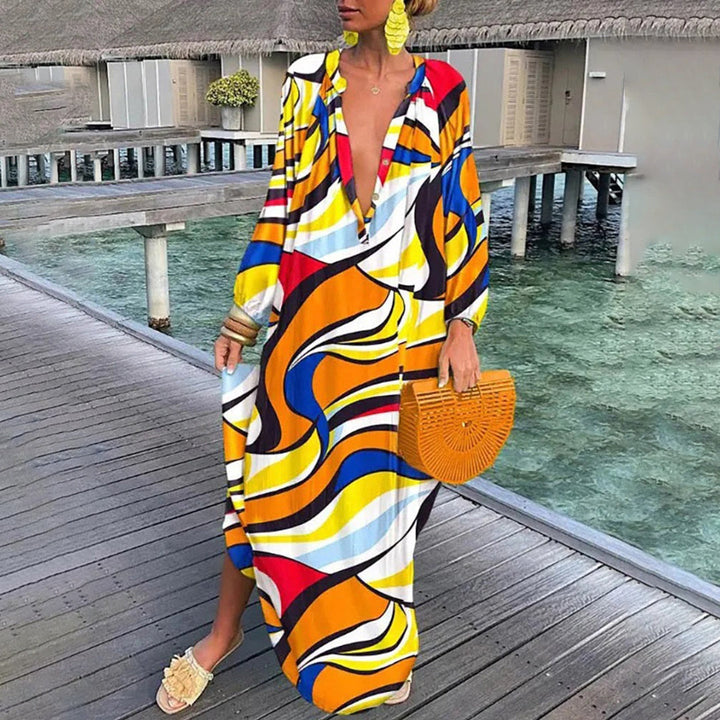 Arla | Summer Boho Kaftan Dress with Deep Neckline