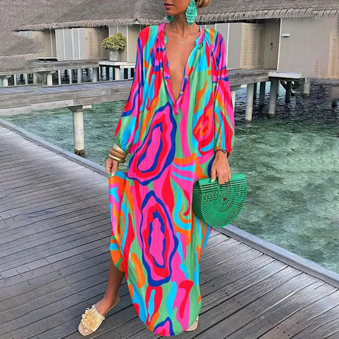 Arla | Summer Boho Kaftan Dress with Deep Neckline