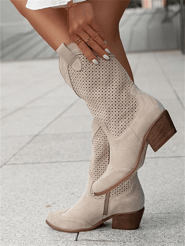 Stylish Suede Women's Cowboy Boots with Low Heel