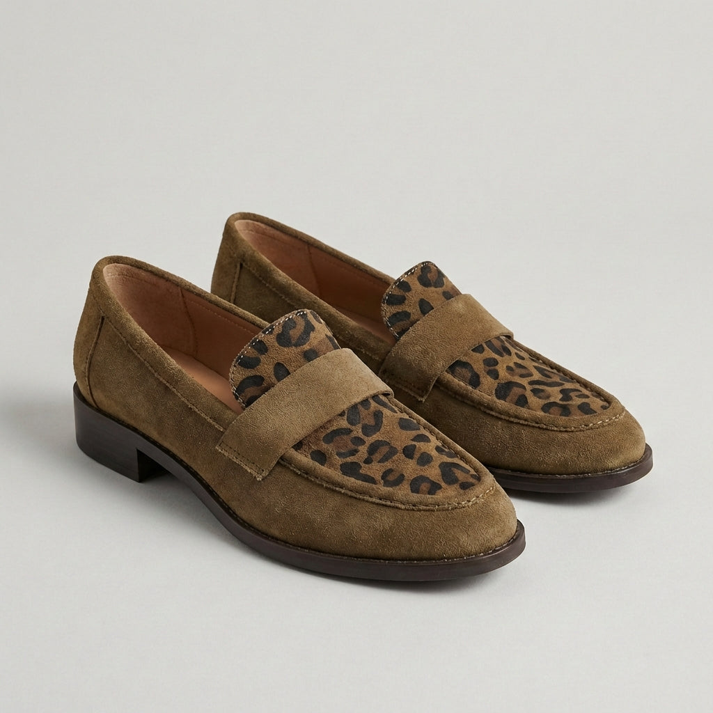 Orthopedic Women's Chunky Sole Loafers With Leopard Print