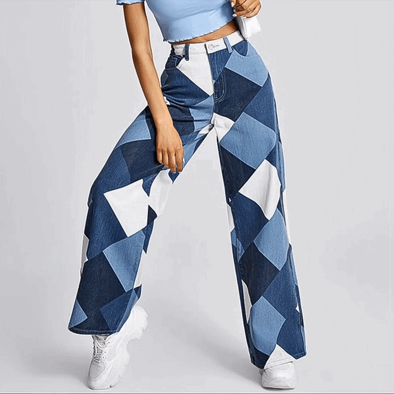 Leonela | Trendy Patchwork Wide-Leg Jeans with High Waist
