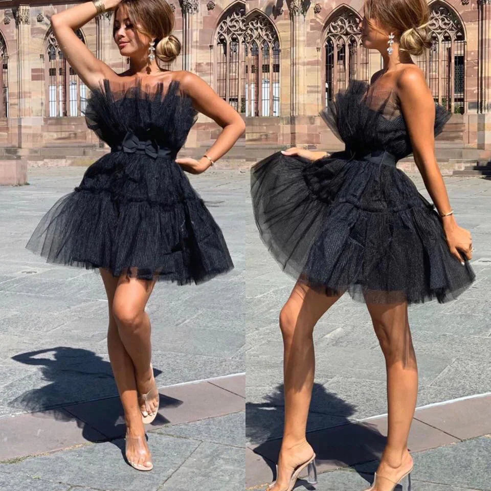 Festive Mini Cocktail Dress with Strapless Neckline for Women