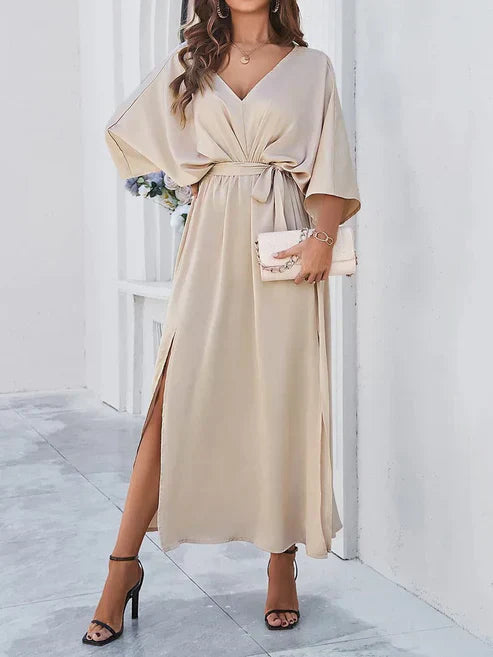 Lelanie | Elegant Maxi Dress with V-Neck and Belt