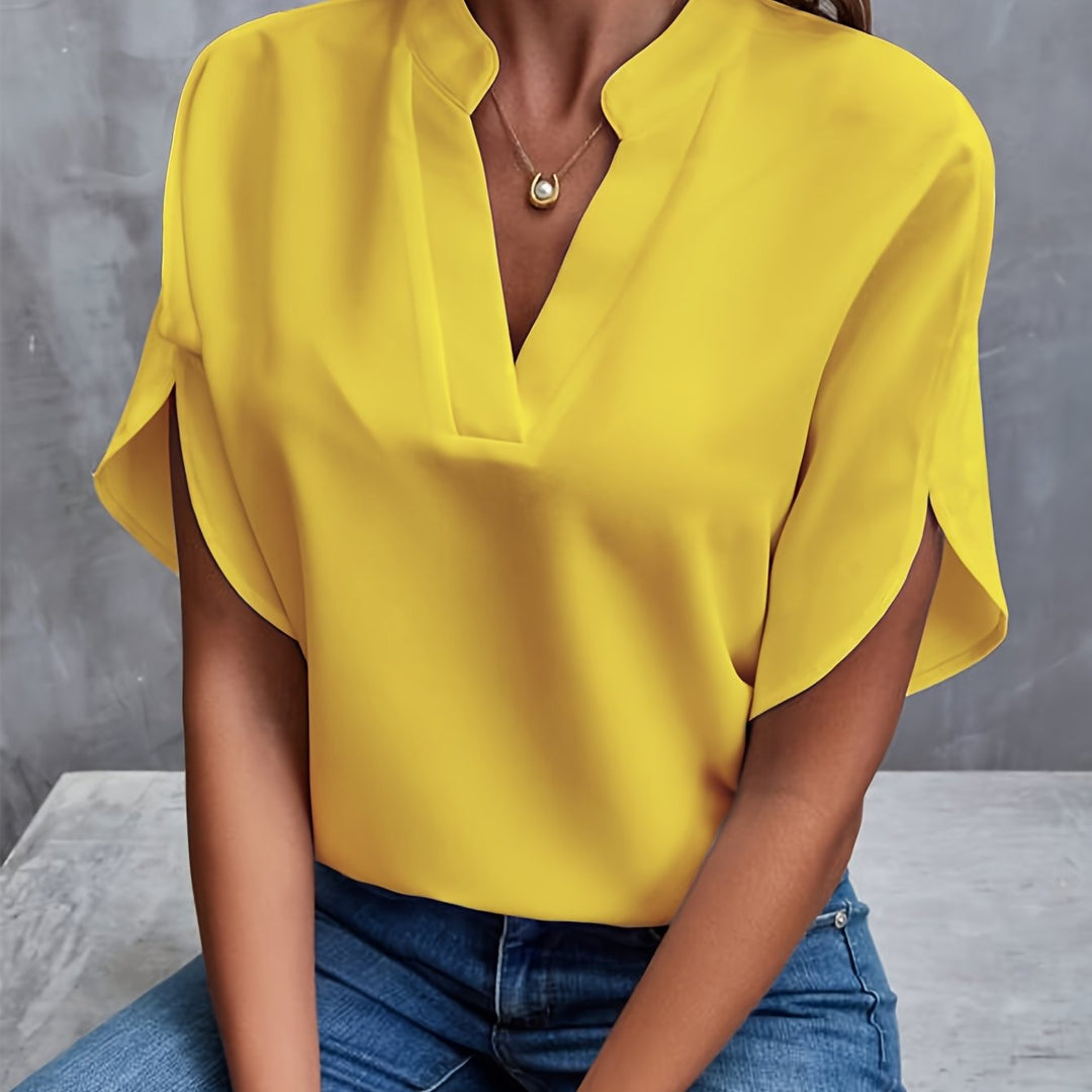 Lightweight Women's Blouse with V-Neck and Short Sleeves