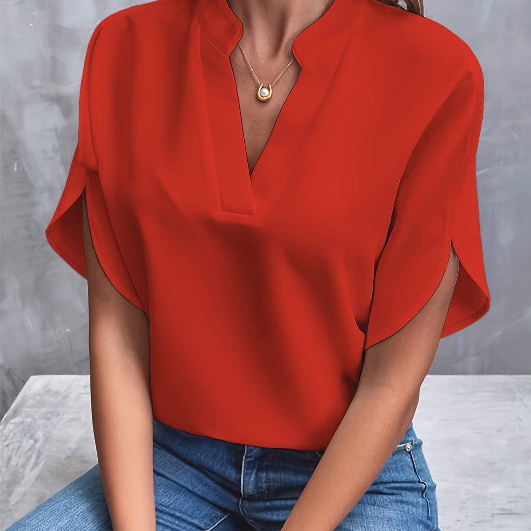 Lightweight Women's Blouse with V-Neck and Short Sleeves
