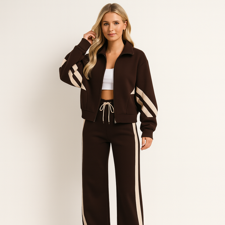 Sporty Women's Tracksuit Set with Zip-Up Vest and Wide Pants
