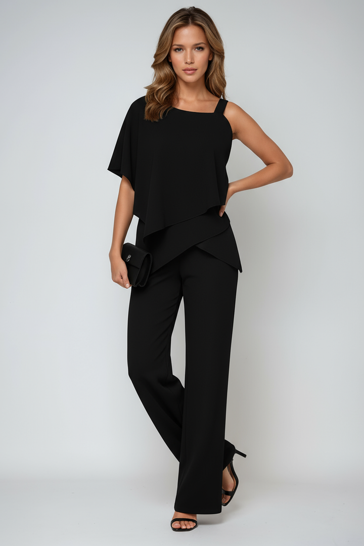 Luxury Women's 2-Piece Set with Asymmetric Top and Wide Legs