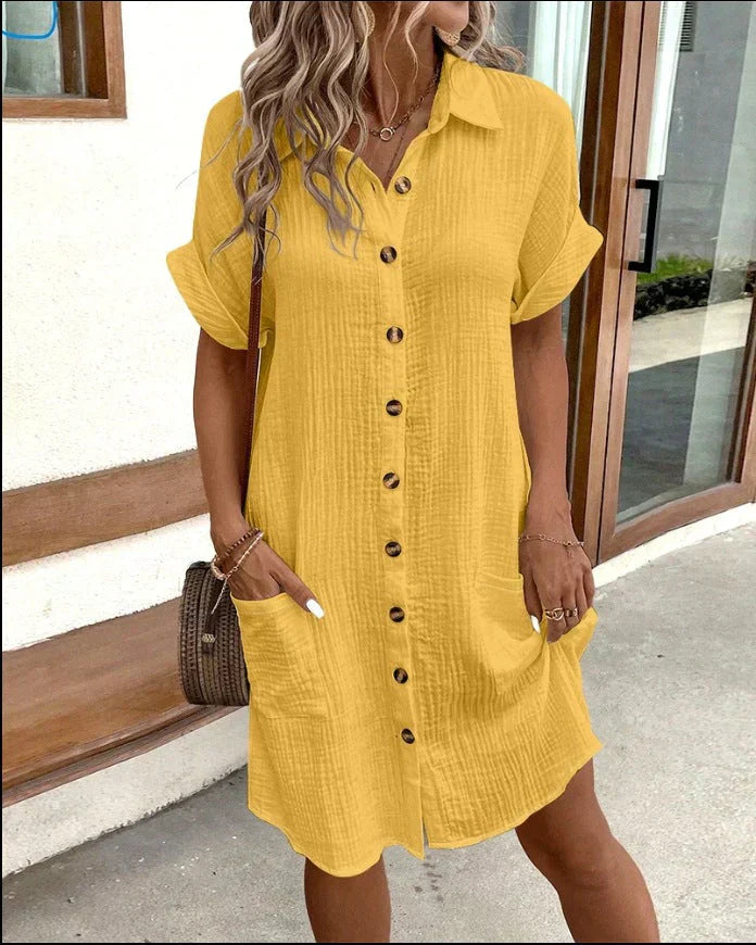Amie | Casual Cotton Shirt Dress with Button Closure