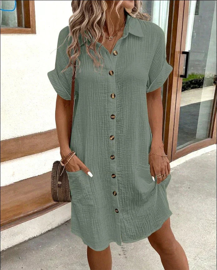 Amie | Casual Cotton Shirt Dress with Button Closure