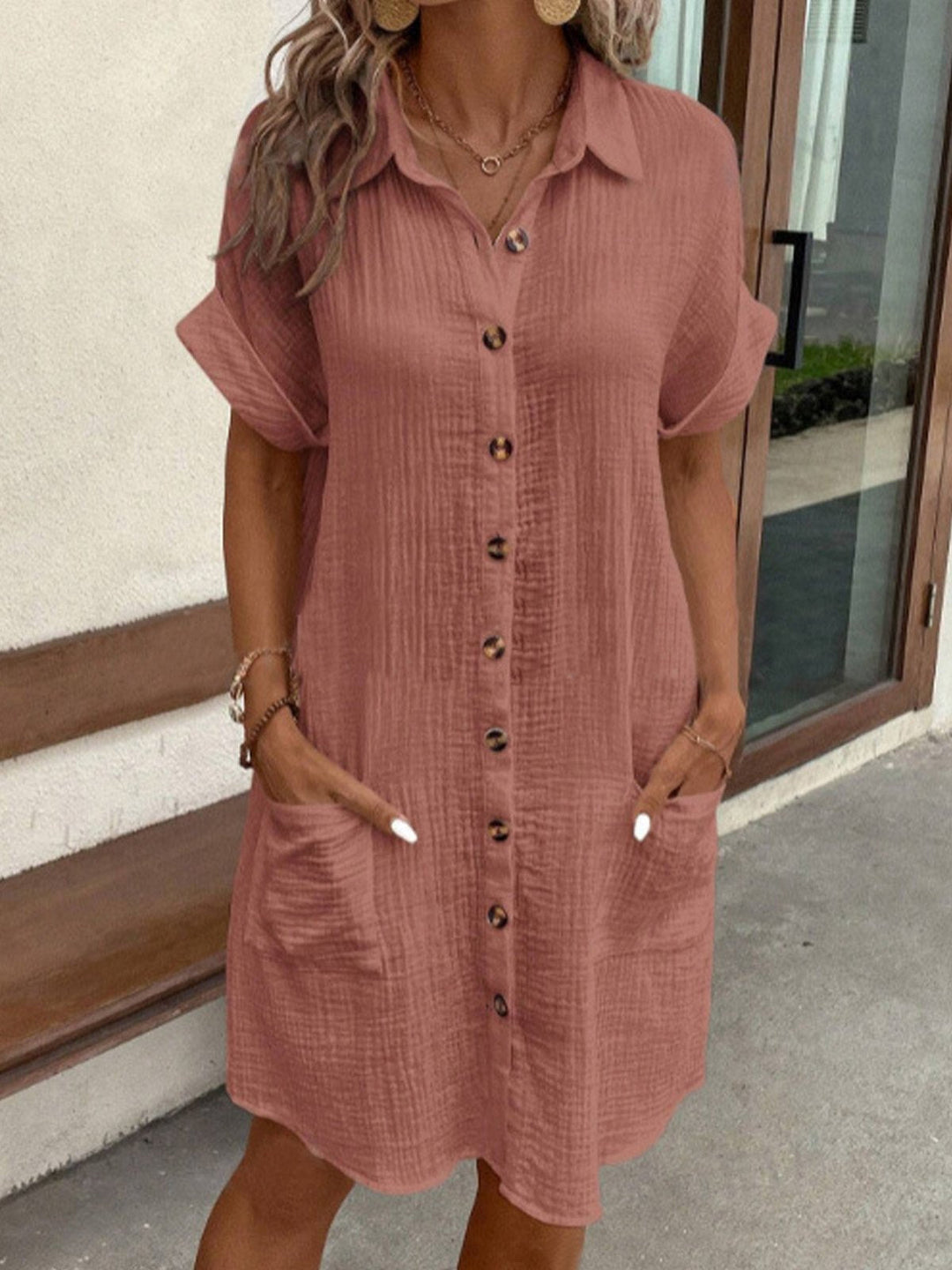 Amie | Casual Cotton Shirt Dress with Button Closure
