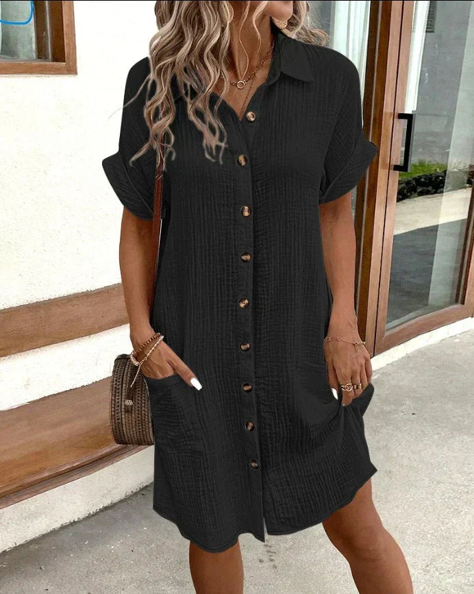 Amie | Casual Cotton Shirt Dress with Button Closure