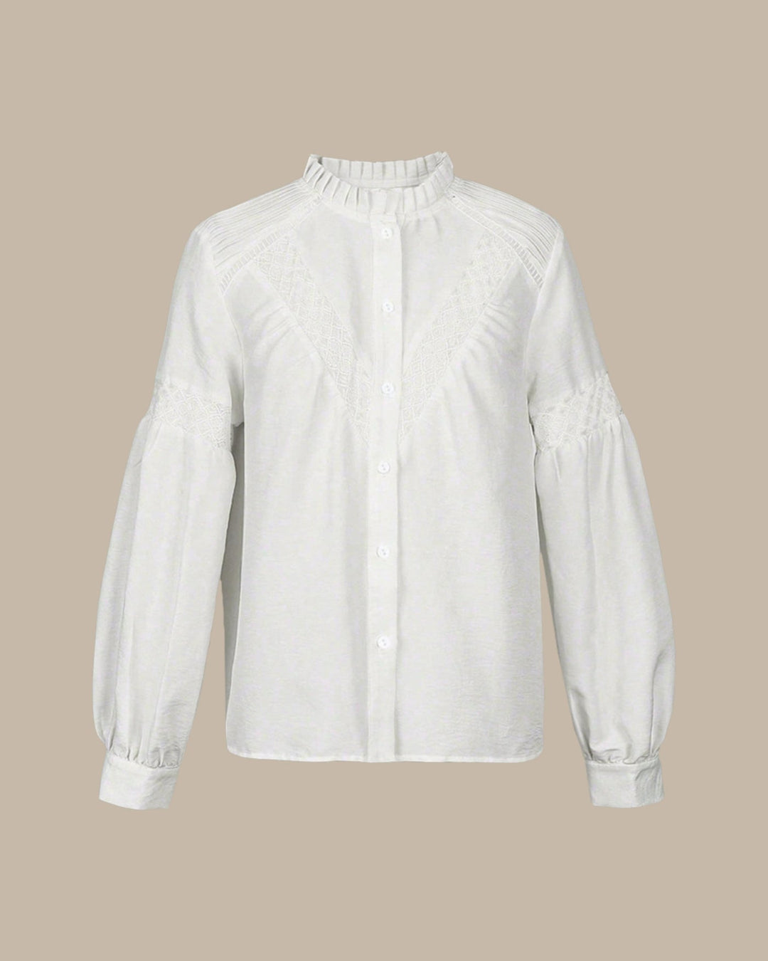 Elegant Women's White Blouse with Lace Details and Long Sleeves