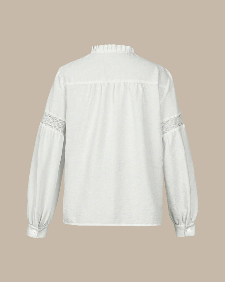 Elegant Women's White Blouse with Lace Details and Long Sleeves