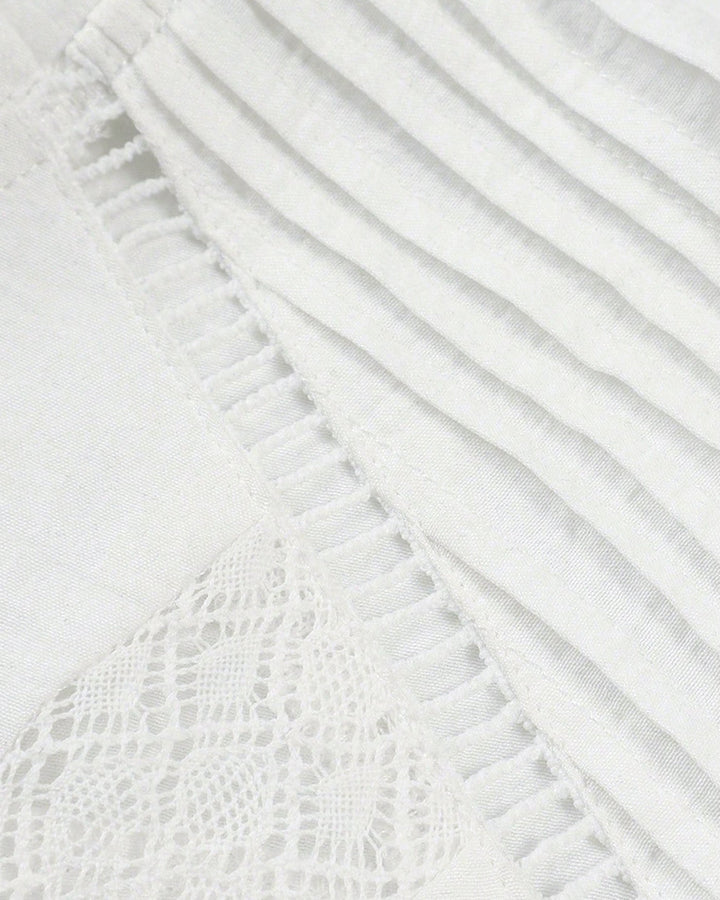 Elegant Women's White Blouse with Lace Details and Long Sleeves