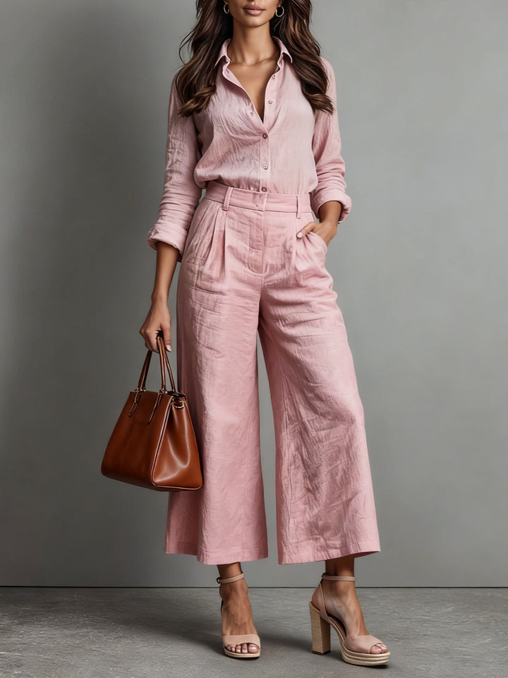 Airy Elegant Women's Linen Set With Blouse And Wide Pants