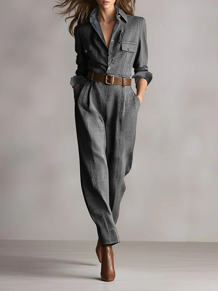 Trendy Fitted Women's Jumpsuit with Belt and Long Sleeves