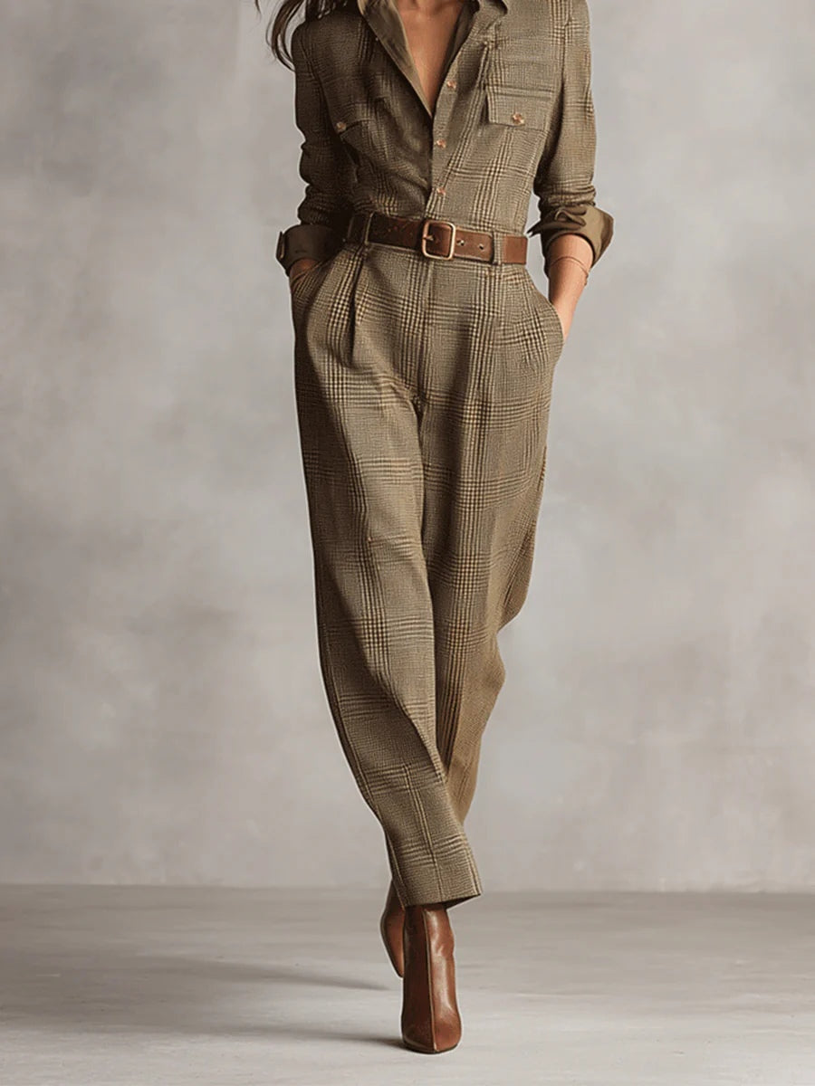 Trendy Fitted Women's Jumpsuit with Belt and Long Sleeves