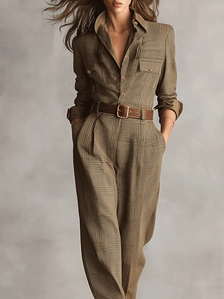 Trendy Fitted Women's Jumpsuit with Belt and Long Sleeves