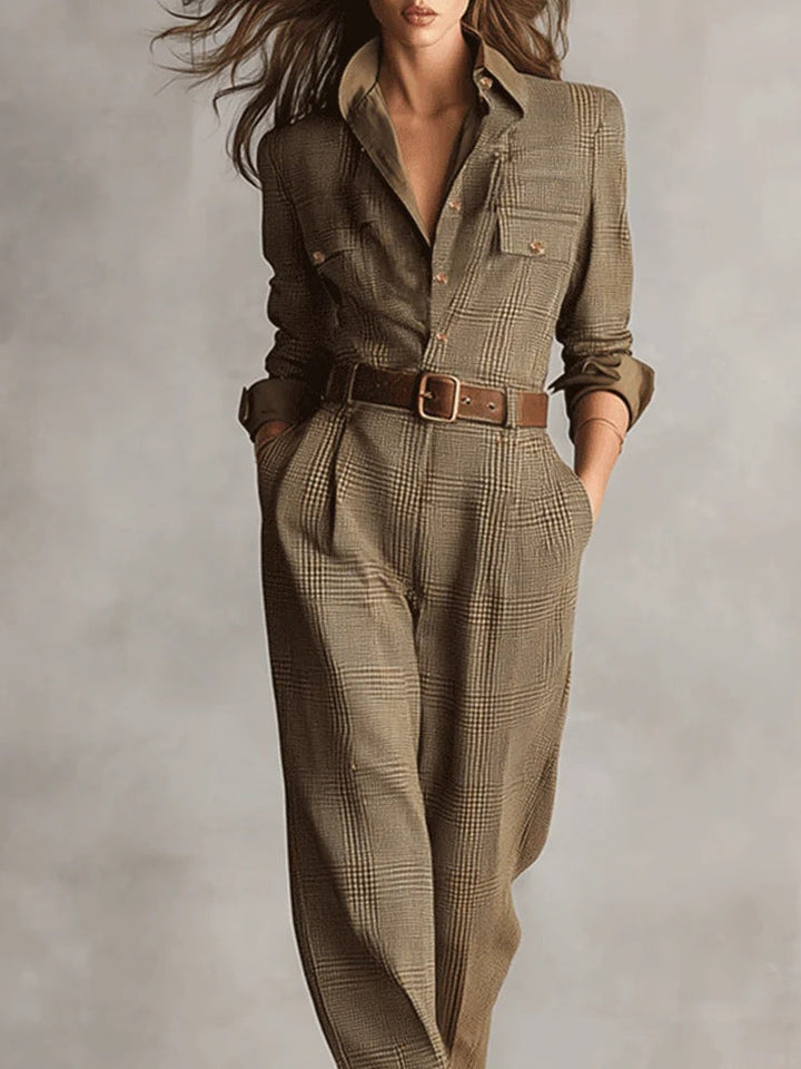 Trendy Fitted Women's Jumpsuit with Belt and Long Sleeves