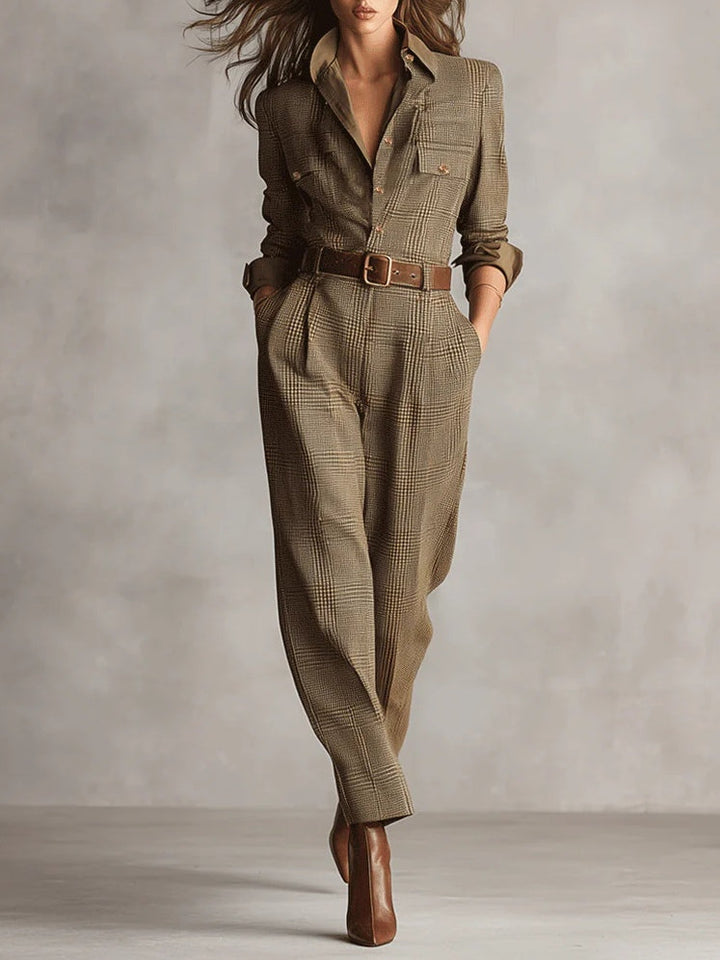 Trendy Fitted Women's Jumpsuit with Belt and Long Sleeves