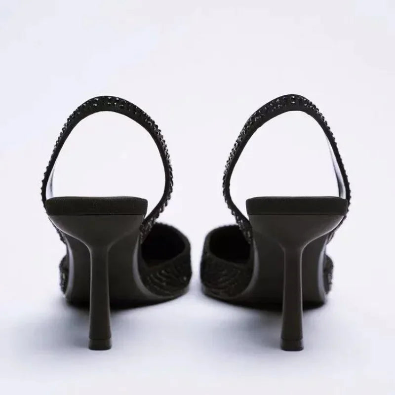 Jaiza | Pointed slingback heels with rhinestones