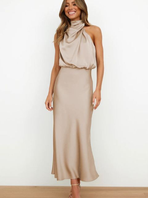 Kathalina | Satin Halter Dress with Elegant Neckline