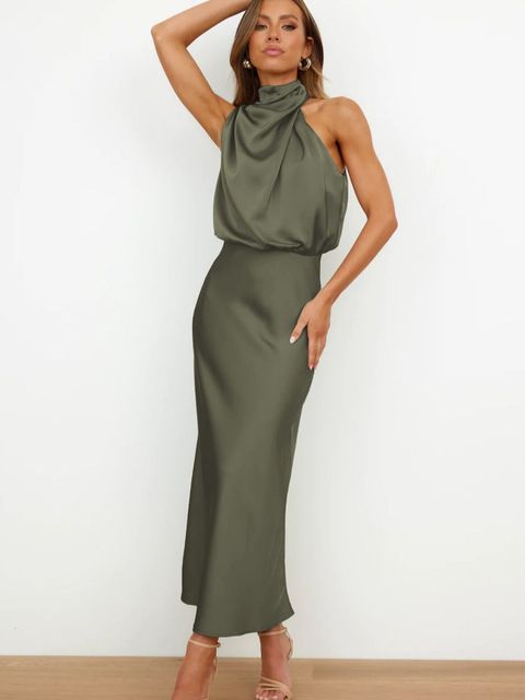 Kathalina | Satin Halter Dress with Elegant Neckline