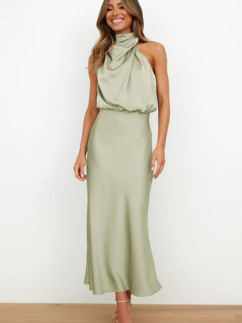 Kathalina | Satin Halter Dress with Elegant Neckline