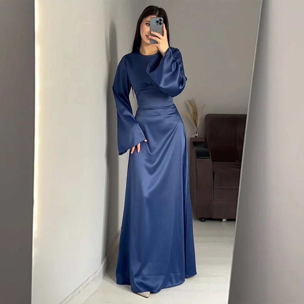 Lasy | Satin gala maxi dress with wide sleeves
