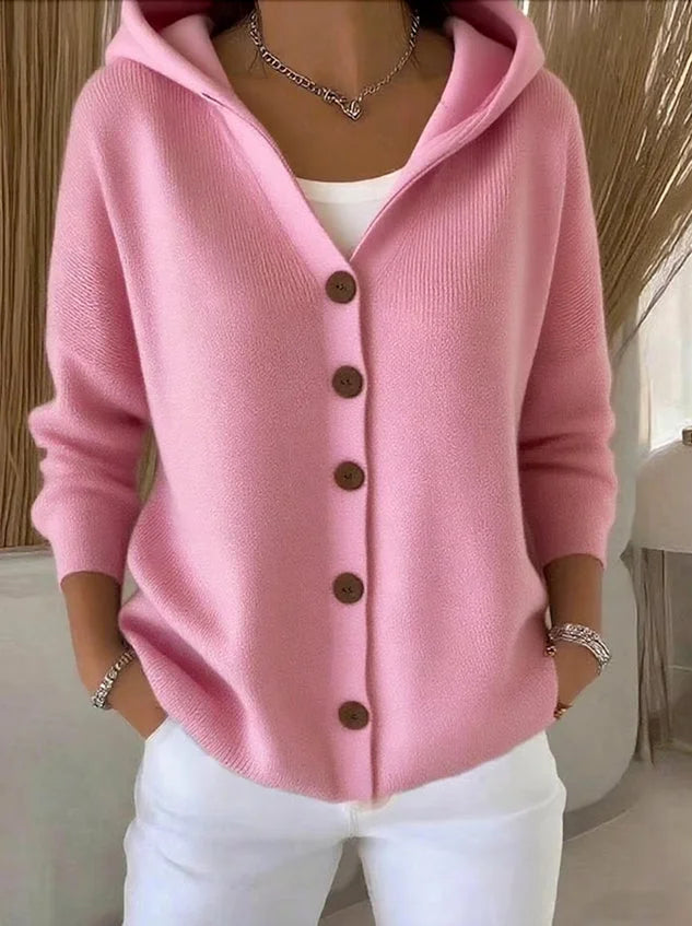 Soft Women's Cardigan with Hood and Button Closure