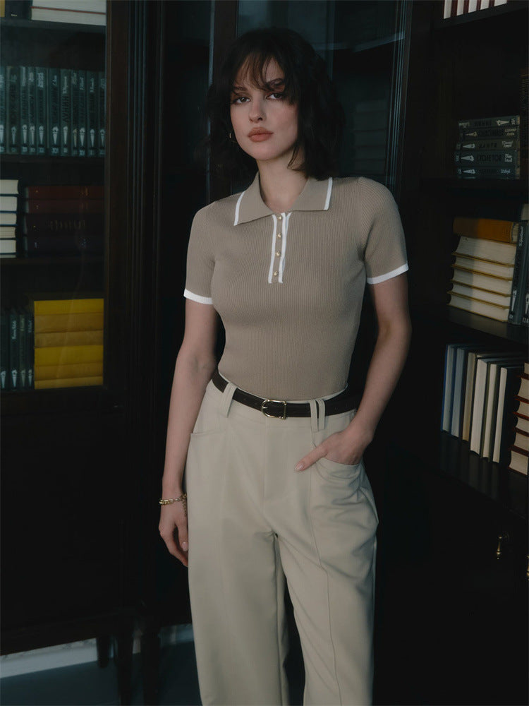 Manta | Ribbed Polo Top with Gold Buttons