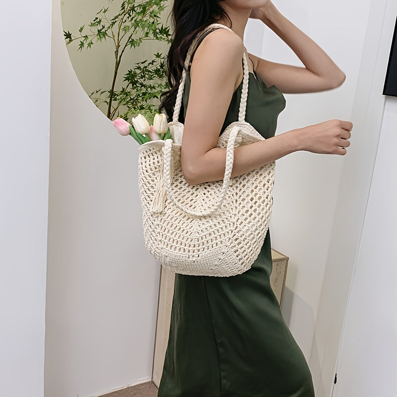 Summer Boho Braided Women's Shopper Bag with Handles